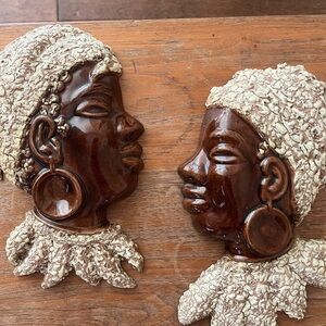 Set of Vintage Pottery Wall Plaques stunning and unusual.  Beautiful Black Women